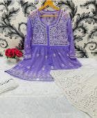 SHORT MIROR KURTI WITH SHARARA AND DUPATTA / SHORT KURTI SET