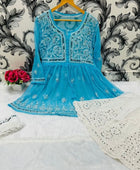 SHORT MIROR KURTI WITH SHARARA AND DUPATTA / SHORT KURTI SET