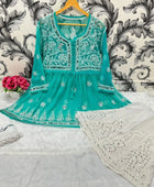 SHORT MIROR KURTI WITH SHARARA AND DUPATTA / SHORT KURTI SET