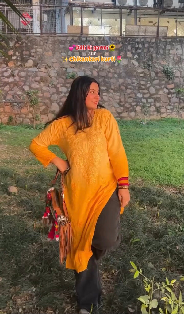NOOR CHIKANKARI KURTI YELLOW