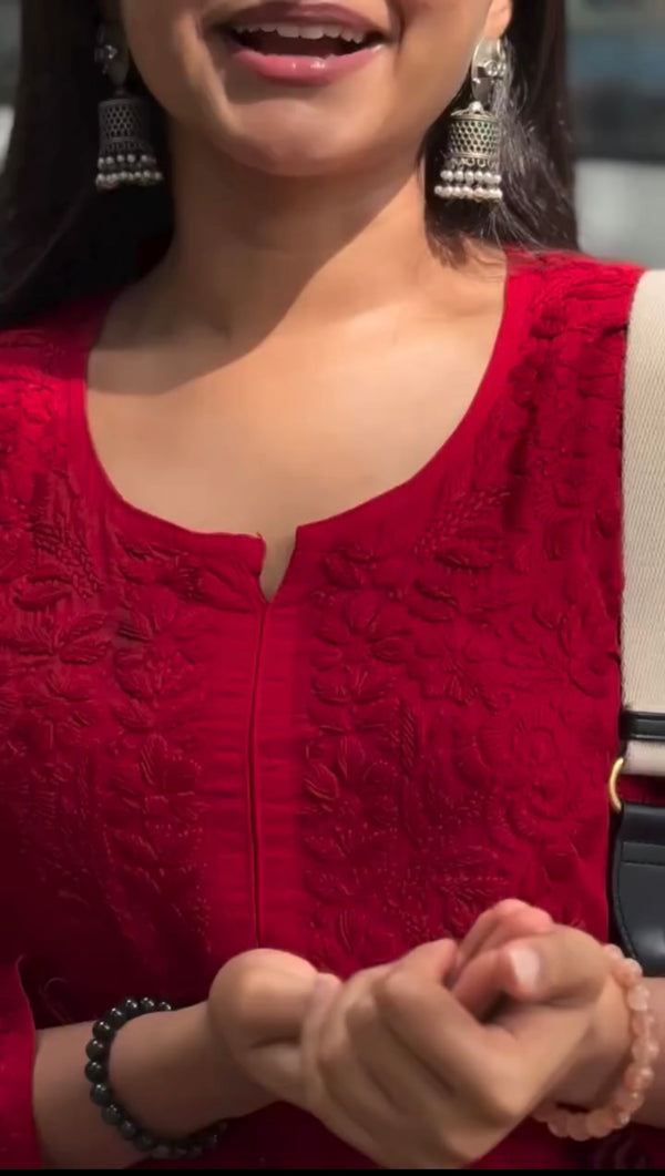 NOOR CHIKANKARI KURTI RED