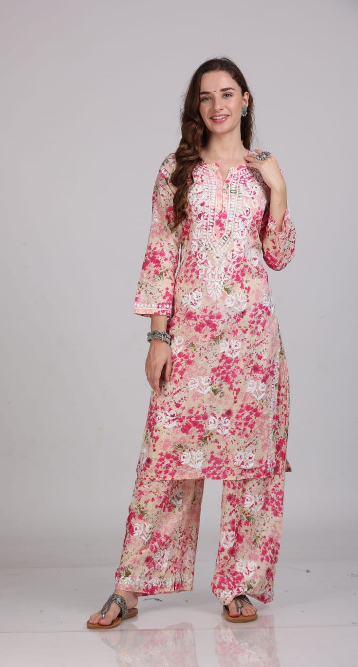 HAND EMBROIDED MAL MAL PRINTED CO-ORD SET