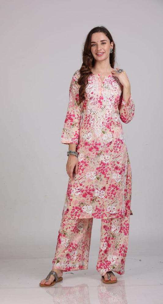 HAND EMBROIDED MAL MAL PRINTED CO-ORD SET