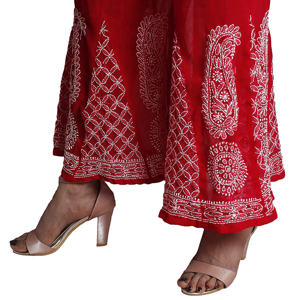 Chikankari Flared Free Size Chiffon Sharara With Lining Attached Inside