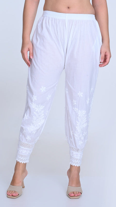 Chikankari Hand-Embroidered Afgani Pant With Both Side Pockets/ lucknawi pant