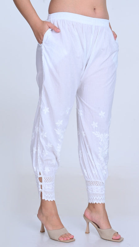 Chikankari Hand-Embroidered Afgani Pant With Both Side Pockets/ lucknawi pant