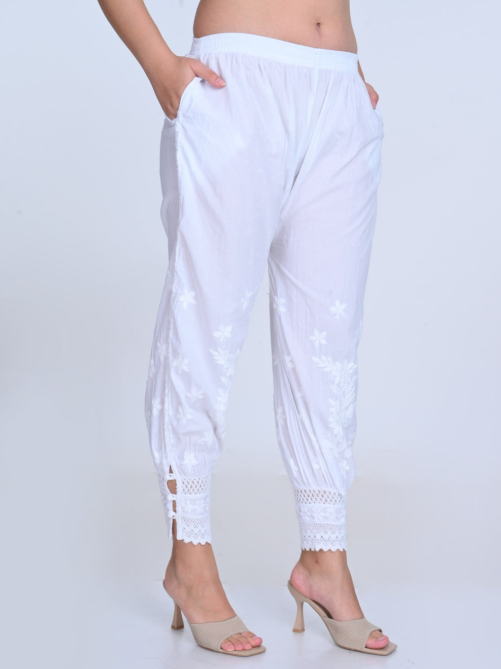 Chikankari Hand-Embroidered Afgani Pant With Both Side Pockets/ lucknawi pant