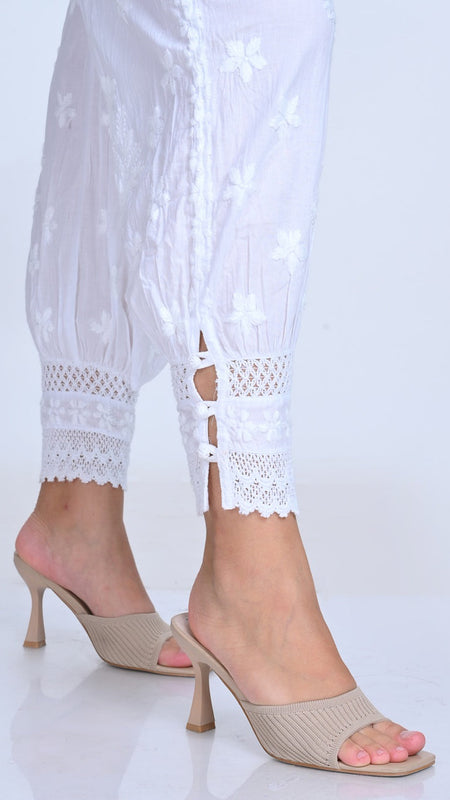 Chikankari Hand-Embroidered Afgani Pant With Both Side Pockets/ lucknawi pant
