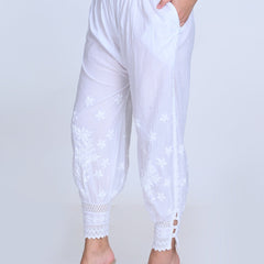 Chikankari Hand-Embroidered Afgani Pant With Both Side Pockets/ lucknawi pant