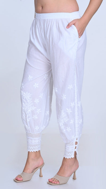 Chikankari Hand-Embroidered Afgani Pant With Both Side Pockets/ lucknawi pant