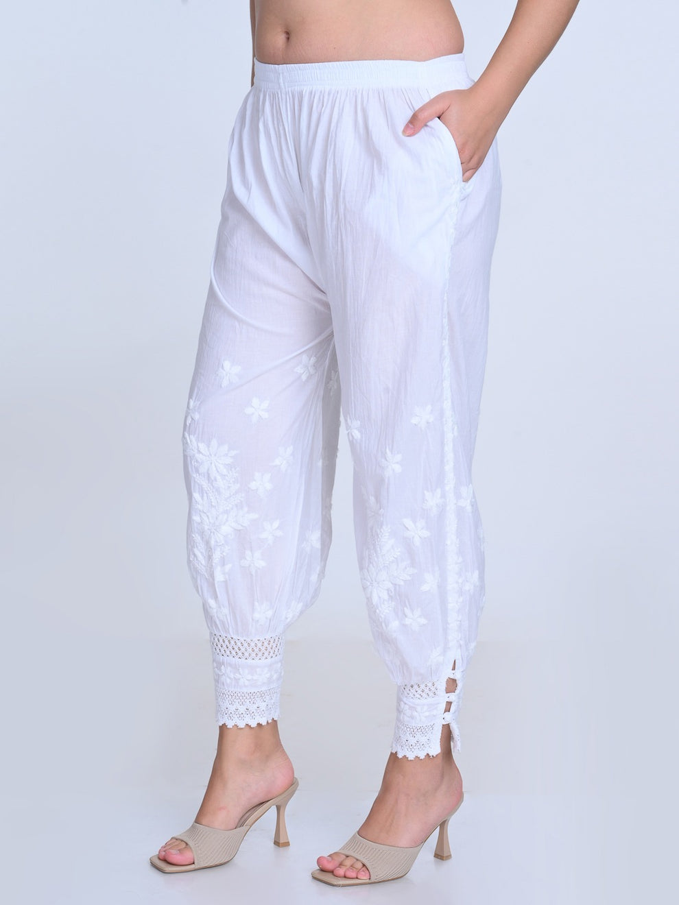 Chikankari Hand-Embroidered Afgani Pant With Both Side Pockets/ lucknawi pant