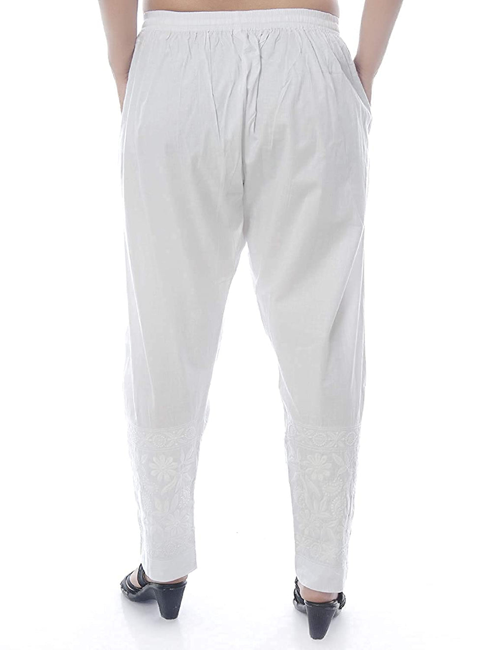 Chikankari Machine-Embroidered Lycra Stretchable Pant With Both Side Pockets/machine pant