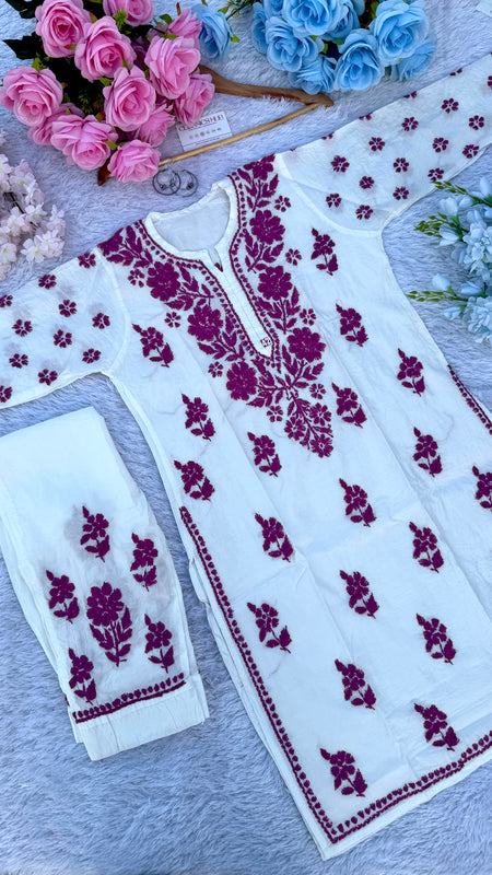 CHANDERI CO-ORD SET WITH  COLOUR THREAD WITH FREE GIFT 💝  INSIDE