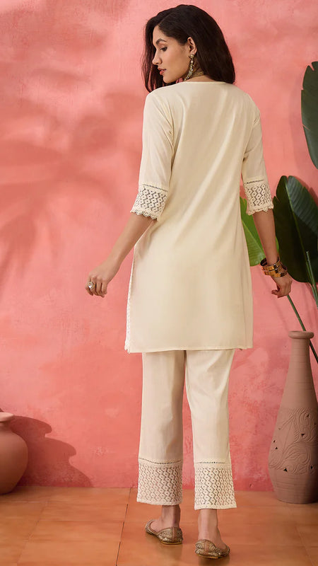 OFF WHITE TRENDING COORD SET WITH MIRROR WORK