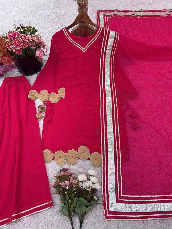 Exclusive Elegant Embroidered Top Plazzo with Dupatta Set*