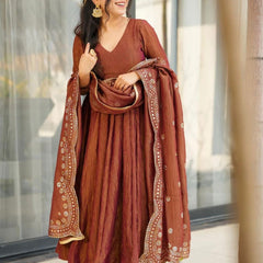 ELEGANT SILK GOWN SET WITH EMBROIDERY WORK
