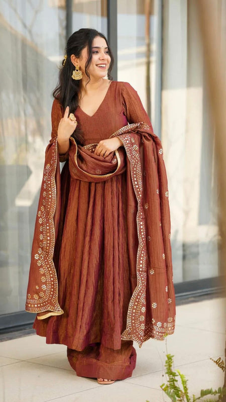 ELEGANT SILK GOWN SET WITH EMBROIDERY WORK