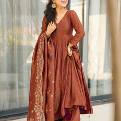 ELEGANT SILK GOWN SET WITH EMBROIDERY WORK
