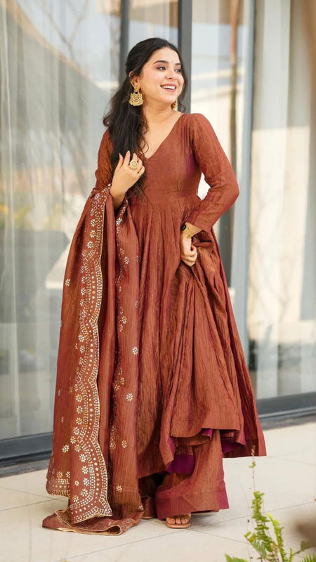 ELEGANT SILK GOWN SET WITH EMBROIDERY WORK