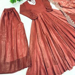 ELEGANT SILK GOWN SET WITH EMBROIDERY WORK