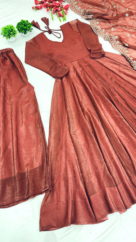 ELEGANT SILK GOWN SET WITH EMBROIDERY WORK