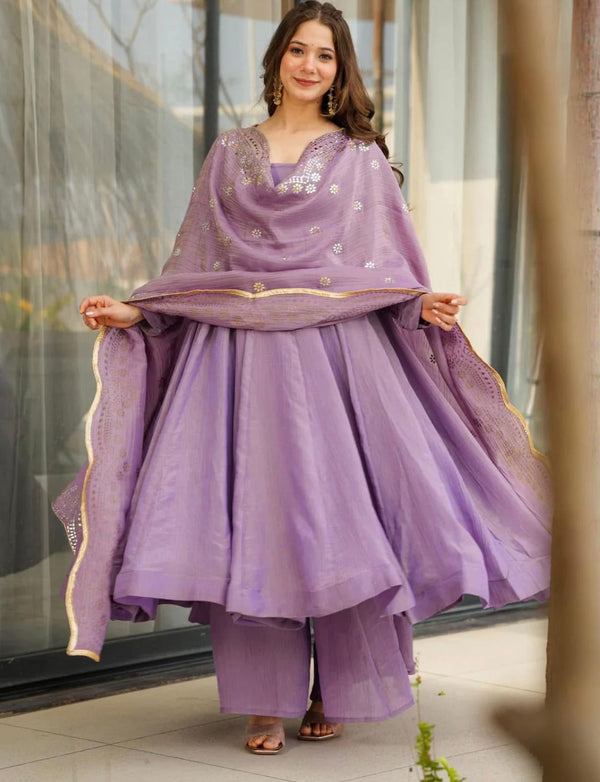 ELEGANT SILK GOWN SET WITH EMBROIDERY WORK