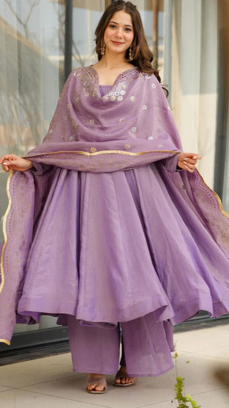 ELEGANT SILK GOWN SET WITH EMBROIDERY WORK