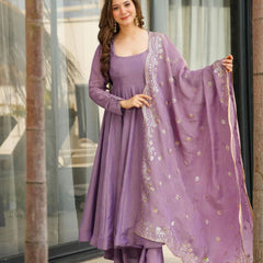 ELEGANT SILK GOWN SET WITH EMBROIDERY WORK