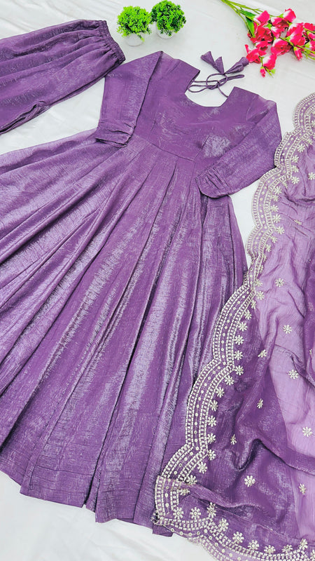 ELEGANT SILK GOWN SET WITH EMBROIDERY WORK