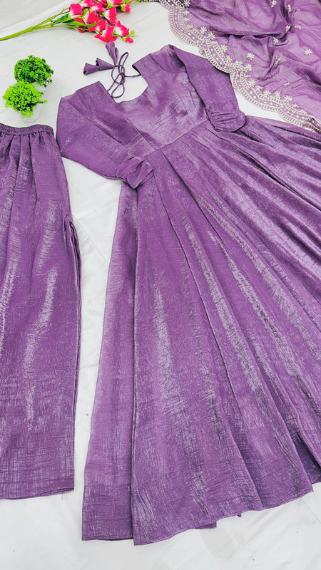 ELEGANT SILK GOWN SET WITH EMBROIDERY WORK