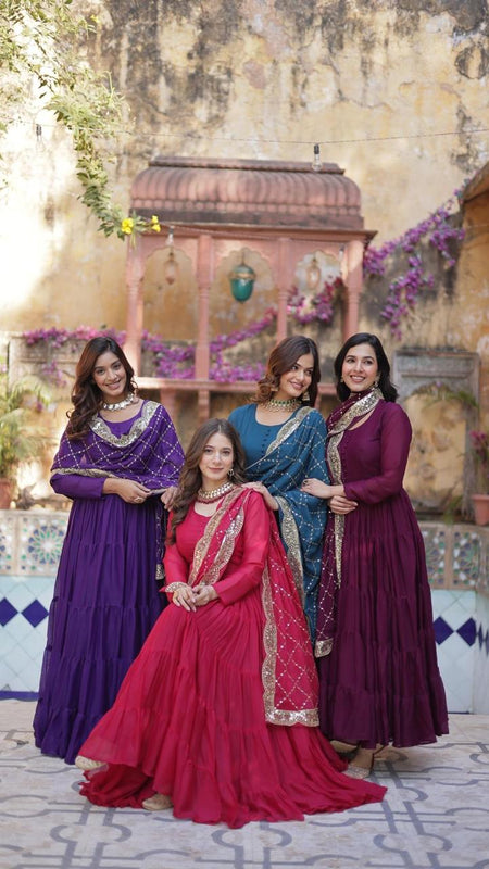 Flair Georgette Gown  With Embroidered Dupatta