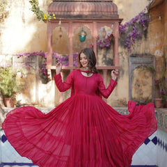 Flair Georgette Gown  With Embroidered Dupatta