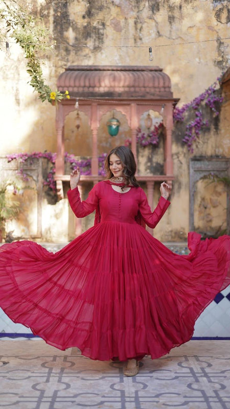 Flair Georgette Gown  With Embroidered Dupatta