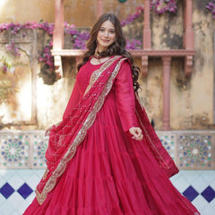 Flair Georgette Gown  With Embroidered Dupatta