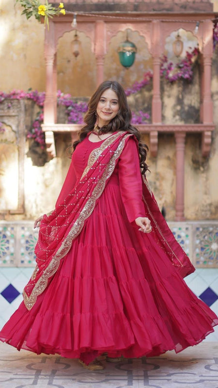 Flair Georgette Gown  With Embroidered Dupatta