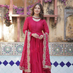 Flair Georgette Gown  With Embroidered Dupatta