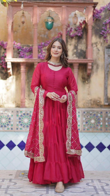 Flair Georgette Gown  With Embroidered Dupatta