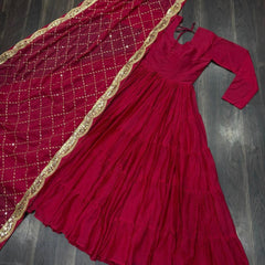 Flair Georgette Gown  With Embroidered Dupatta