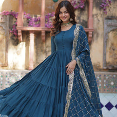 Flair Georgette Gown  With Embroidered Dupatta