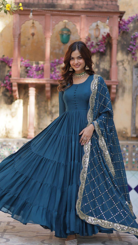 Flair Georgette Gown  With Embroidered Dupatta