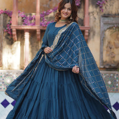 Flair Georgette Gown  With Embroidered Dupatta