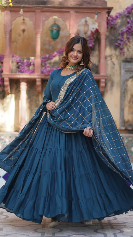 Flair Georgette Gown  With Embroidered Dupatta