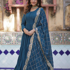 Flair Georgette Gown  With Embroidered Dupatta