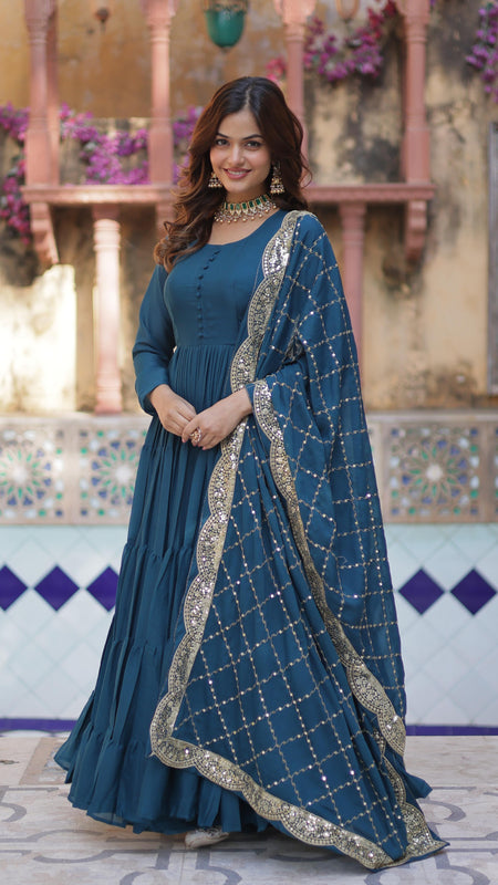 Flair Georgette Gown  With Embroidered Dupatta