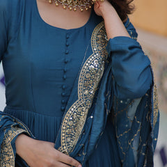 Flair Georgette Gown  With Embroidered Dupatta