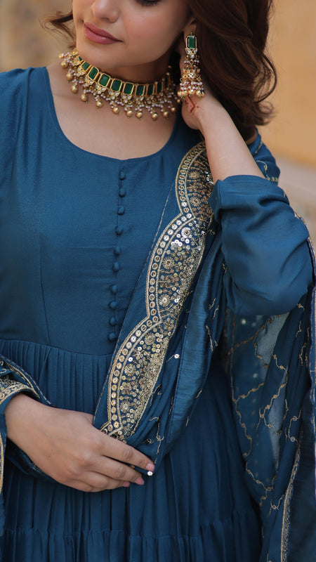 Flair Georgette Gown  With Embroidered Dupatta