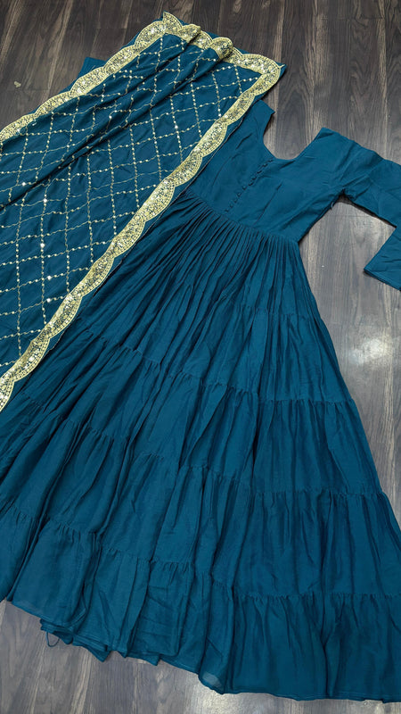 Flair Georgette Gown  With Embroidered Dupatta