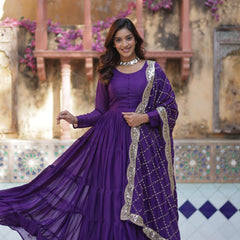 Flair Georgette Gown  With Embroidered Dupatta