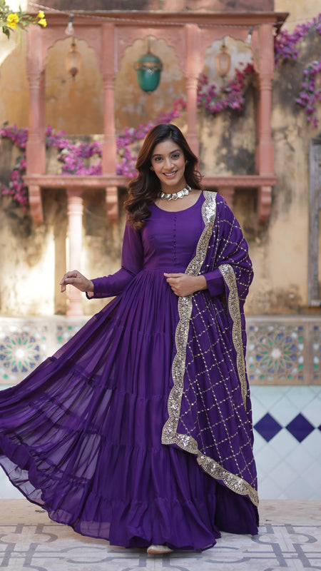 Flair Georgette Gown  With Embroidered Dupatta
