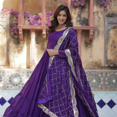 Flair Georgette Gown  With Embroidered Dupatta